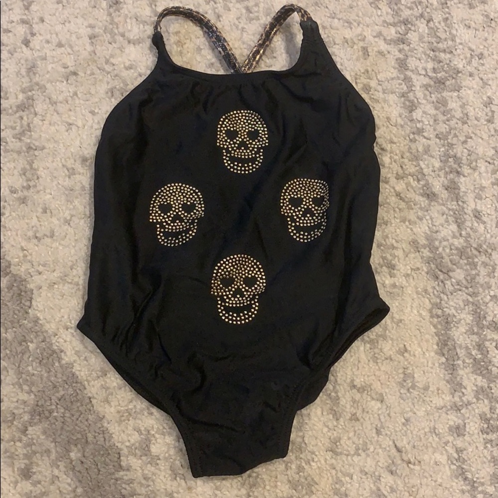 Black skull and leapord one piece swimsuit girls